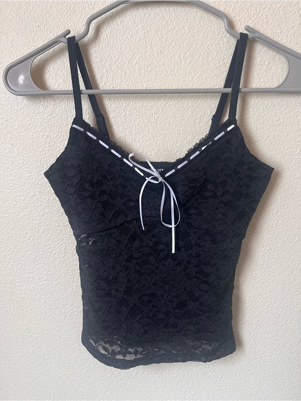 Hollister Black Lace Cami with White Ribbon Accent